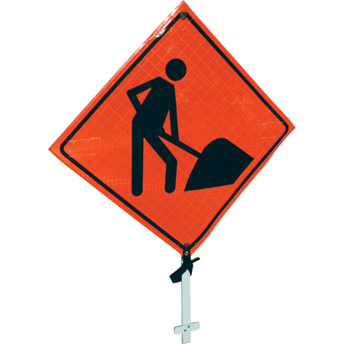 Men At Work Pole Sign, 24" x 24", Vinyl, Pictogram Helyx Safety & Industrial Supplies