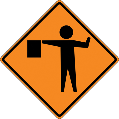 Tilt-Adjust Flagman Ahead Roll-Up Construction Sign, 36" x 36", Vinyl, Pictogram Helyx Safety & Industrial Supplies