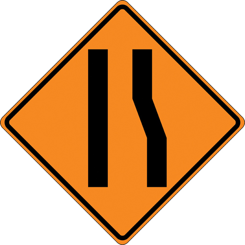 Tilt-Adjust Merge Left Roll-Up Construction Sign, 36" x 36", Vinyl, Pictogram Helyx Safety & Industrial Supplies