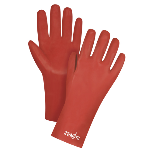 Red Smooth-Finish Chemical-Resistant Gloves, Size 9, 12" L, PVC, Interlock Inner Lining, 47-mil Helyx Safety & Industrial Supplies