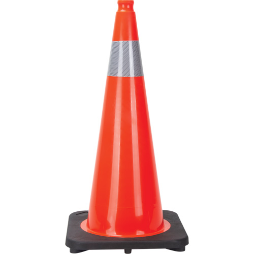 C&ocirc;ne de signalisation, 28", Orange, Bande(s) r&eacute;fl&eacute;chissante(s) 4" Helyx Safety & Industrial Supplies