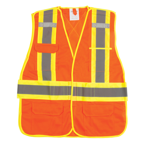 Surveyor's Safety Vest, High Visibility Orange, Large, Polyester Helyx Safety & Industrial Supplies