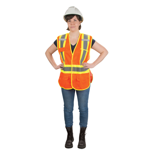 Veste d'arpenteur haute visibilit&eacute;, conforme &agrave; la CSA, Orange haute visibilit&eacute;, Moyen, Polyester Helyx Safety & Industrial Supplies