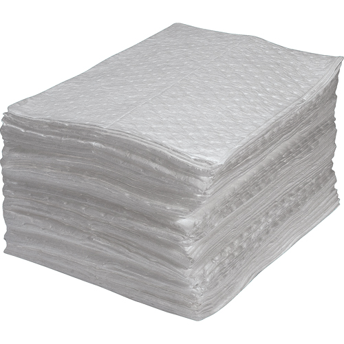 Feuilles absorbantes en fibres fines de premi&egrave;re qualit&eacute;, Huile seulement, 15" x 17", 30 gal. d'absorption Helyx Safety & Industrial Supplies