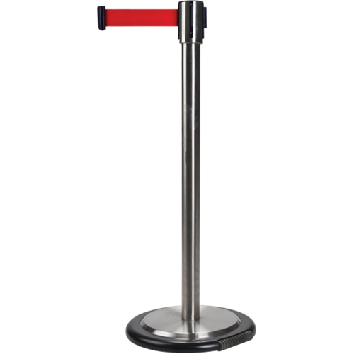 Free-Standing Crowd Control Barrier, Steel, 35" H, Red Tape, 12' Tape Length Helyx Safety & Industrial Supplies