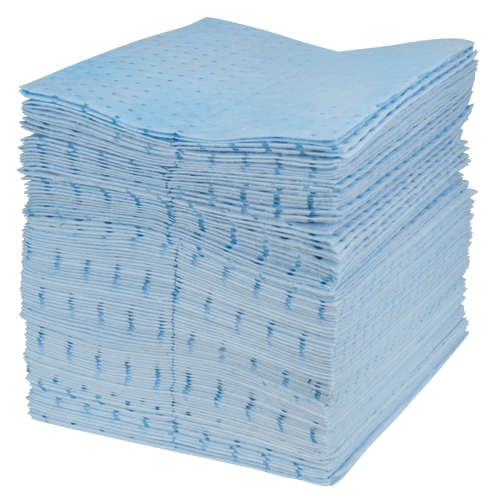 Feuilles absorbantes bleues li&eacute;es de premi&egrave;re qualit&eacute;, Huile seulement, 15" x 17", 15 gal. d'absorption Helyx Safety & Industrial Supplies