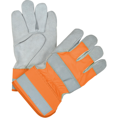 Gants d'ajusteur haute visibilit&eacute; de premi&egrave;re qualit&eacute;, Grand, Paume en Cuir de vache refendu, Doublure en Coton Helyx Safety & Industrial Supplies
