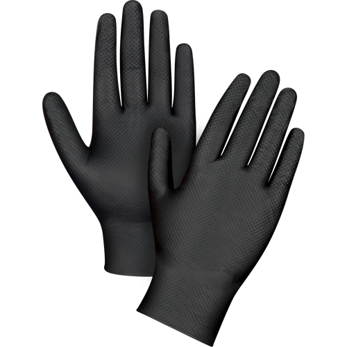 Heavyweight Tactile Grip Examination Gloves, X-Small, Nitrile, 8-mil, Powder-Free, Black Helyx Safety & Industrial Supplies
