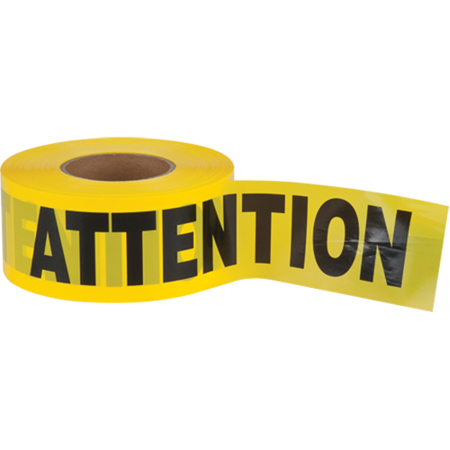 "Attention" Barricade Tape, Bilingual, 3" W x 1000' L, 2 mils, Black on Yellow Helyx Safety & Industrial Supplies