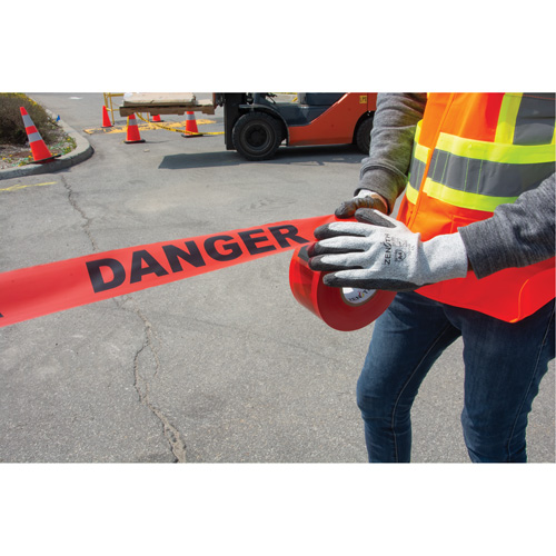 "Danger" Barricade Tape, Bilingual, 3" W x 1000' L, 1.5 mils, Black on Red Helyx Safety & Industrial Supplies