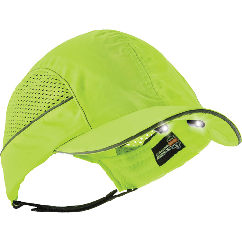Skullerz&reg; 8960 Long Brim Bump Cap with LED Lighting, High Visibility Lime Green Helyx Safety & Industrial Supplies