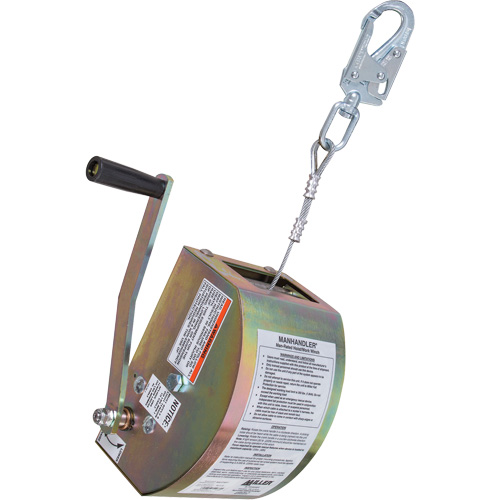 ManHandler Hoist/Winch Lifeline, 65', 1 Leg, Stainless Steel Cable, Snap Hook Harness Connector, Built-in Anchor Helyx Safety & Industrial Supplies