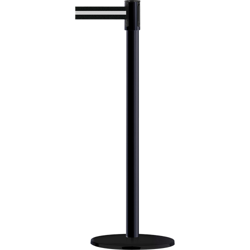 Montant pour barri&egrave;re Slimline TensaBarrier, Acier, 38" h, Ruban Noir/Blanc, Longueur du ruban 7,5' Helyx Safety & Industrial Supplies