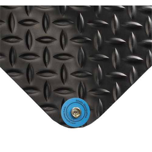 Electrically Conductive Mat No.786, 2' W x 3' L x 15/16" T, PVC, Diamond, Black Helyx Safety & Industrial Supplies