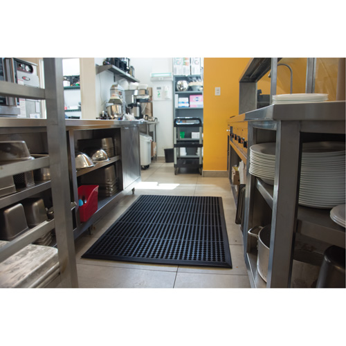 Tapis antifatigue, &agrave; fentes, 3' x 5' x 7/8", Noir, Caoutchouc naturel Helyx Safety & Industrial Supplies