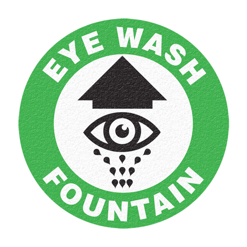 Panneau de signalisation au sol  Eye Wash Fountain , Adh&eacute;sif, Anglais avec pictogramme Helyx Safety & Industrial Supplies