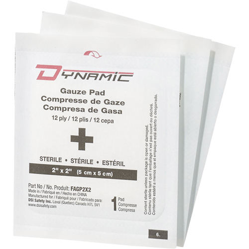 Gaze Dynamic, Tampon, 2" lo x 2" la, St&eacute;rile, Dispositif m&eacute;dical Classe 1 Helyx Safety & Industrial Supplies