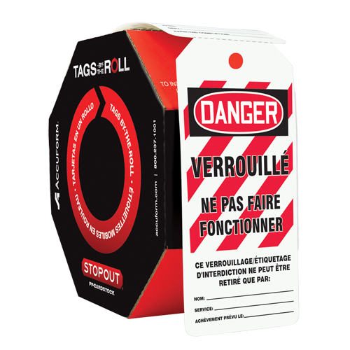 Tags By-The-Roll Lockout Tags, Plastic, 3" W x 6-1/4" H, French Helyx Safety & Industrial Supplies