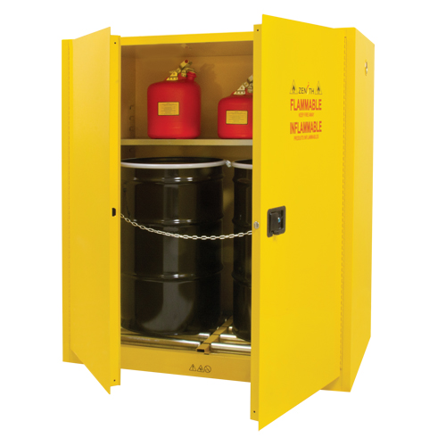 Vertical Drum Storage Cabinet, 110 US gal. Cap., 2 Drums, Yellow Helyx Safety & Industrial Supplies