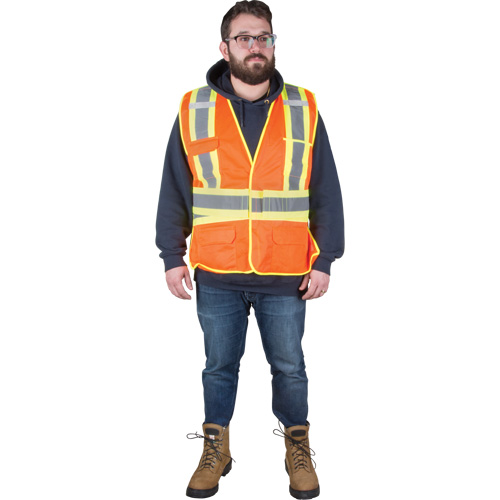 Flame-Resistant Surveyor Vest, High Visibility Orange, Medium, Polyester Helyx Safety & Industrial Supplies