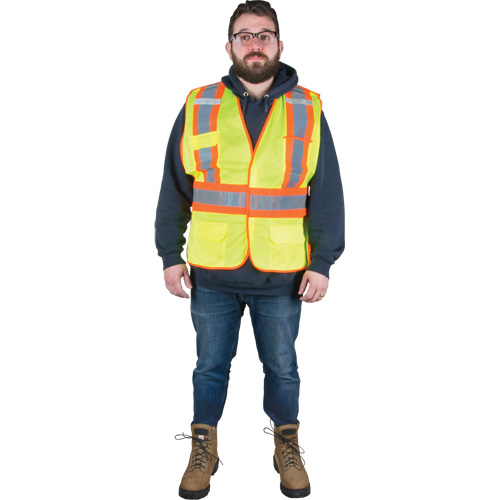 Flame-Resistant Surveyor Vest, High Visibility Lime-Yellow, Medium, Polyester Helyx Safety & Industrial Supplies