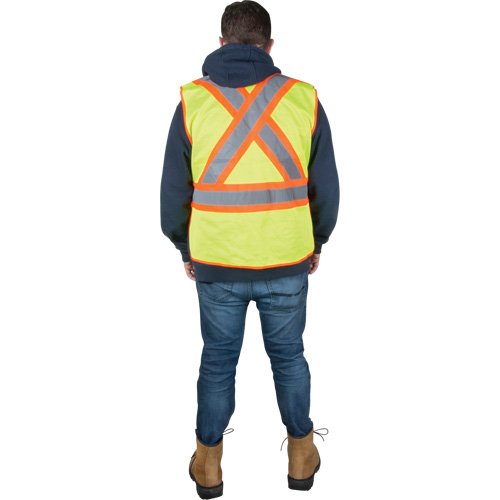 Flame-Resistant Surveyor Vest, High Visibility Lime-Yellow, Medium, Polyester Helyx Safety & Industrial Supplies