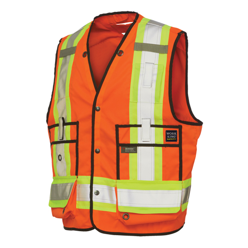 Veste de s&eacute;curit&eacute; pour arpenteur, Orange haute visibilit&eacute;, Grand, Polyester Helyx Safety & Industrial Supplies