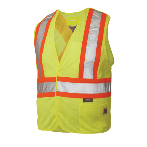Veste de s&eacute;curit&eacute; d&eacute;tachable en cinq points, Jaune lime haute visibilit&eacute;, Grand/T-Grand, Polyester Helyx Safety & Industrial Supplies