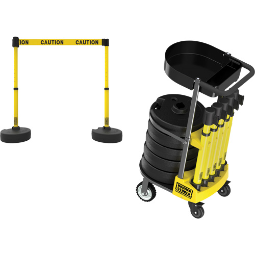 PLUS Barrier Post Cart Kit with Tray, 75' L, Metal, Yellow Helyx Safety & Industrial Supplies