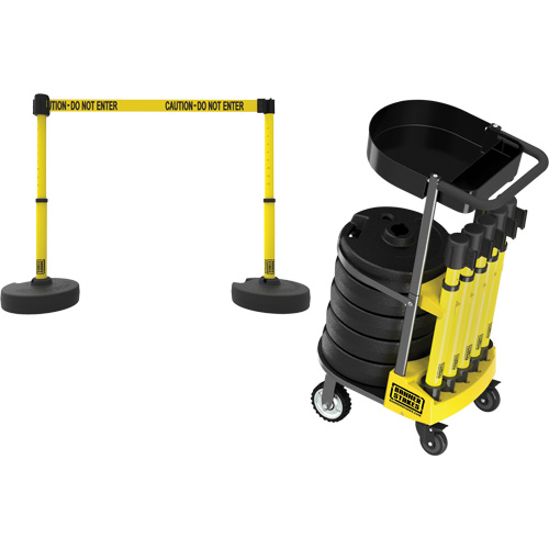 PLUS Barrier Post Cart Kit with Tray, 75' L, Metal, Yellow Helyx Safety & Industrial Supplies