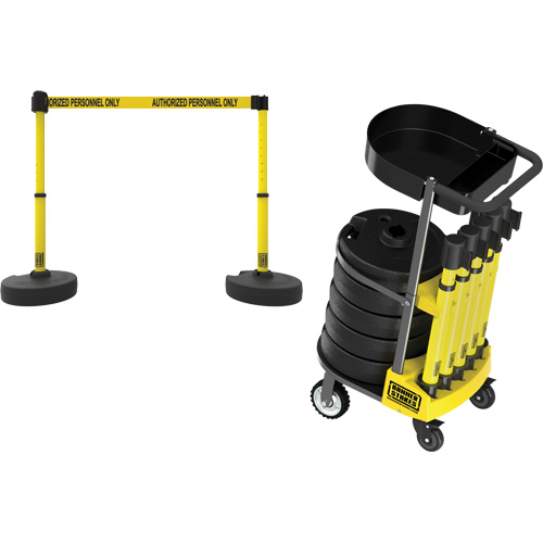 PLUS Barrier Post Cart Kit with Tray, 75' L, Metal, Yellow Helyx Safety & Industrial Supplies