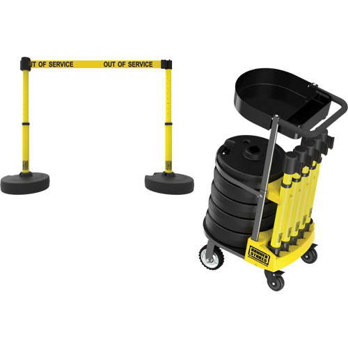Chariot de transport avec plateau pour barri&egrave;re PLUS, 75' lo, M&eacute;tal, Jaune Helyx Safety & Industrial Supplies