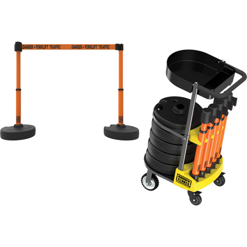 Chariot de transport avec plateau pour barri&egrave;re PLUS, 75' lo, M&eacute;tal, Orange Helyx Safety & Industrial Supplies