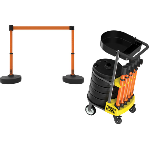 Chariot de transport avec plateau pour barri&egrave;re PLUS, 75' lo, M&eacute;tal, Orange Helyx Safety & Industrial Supplies
