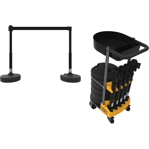 PLUS Barrier Post Cart Kit with Tray, 75' L, Metal, Black Helyx Safety & Industrial Supplies
