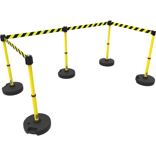PLUS Barrier Post Set X5, Plastic, 42" H, Yellow Tape, 15' Tape Length Helyx Safety & Industrial Supplies