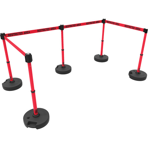 PLUS Barrier Post Set X5, Plastic, 42" H, Red Tape, 15' Tape Length Helyx Safety & Industrial Supplies