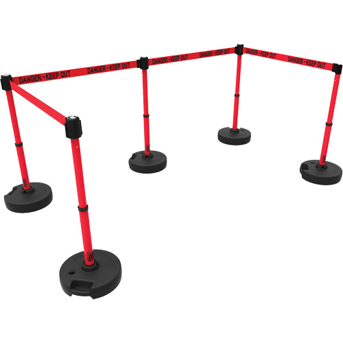 PLUS Barrier Post Set X5, Plastic, 42" H, Red Tape, 15' Tape Length Helyx Safety & Industrial Supplies
