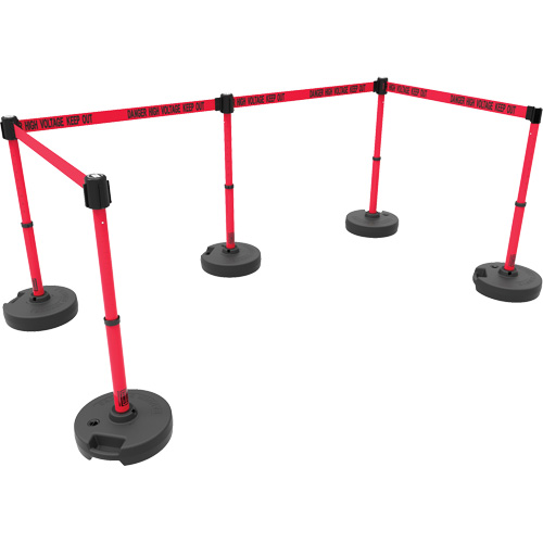 PLUS Barrier Post Set X5, Plastic, 42" H, Red Tape, 15' Tape Length Helyx Safety & Industrial Supplies