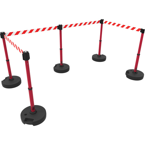 Ensemble de cinq montants pour barri&egrave;re PLUS, Plastique, 42" h, Ruban Rouge, Longueur du ruban 15' Helyx Safety & Industrial Supplies