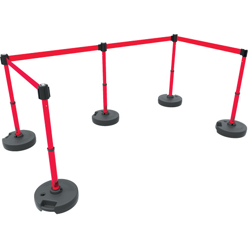 PLUS Barrier Post Set X5, Plastic, 42" H, Red Tape, 15' Tape Length Helyx Safety & Industrial Supplies