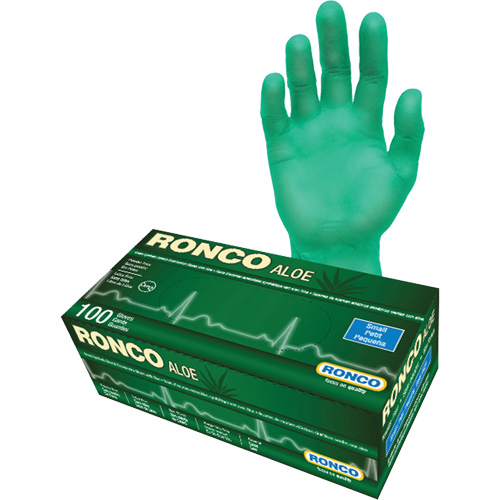 Disposable Gloves with Aloe, Small, Vinyl, 5-mil, Powder-Free, Green Helyx Safety & Industrial Supplies