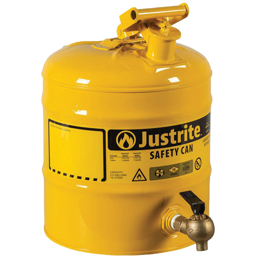 Bidon de s&eacute;curit&eacute; pour tablette, Type I, Acier, 5 gal. US, Jaune, Homologu&eacute; FM Helyx Safety & Industrial Supplies