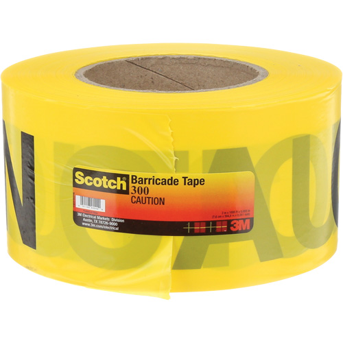 Ruban pour barri&egrave;res pour services publics souterrains Scotch, Anglais, 3" la x 1000' lo, 2 mils, Noir sur jaune Helyx Safety & Industrial Supplies