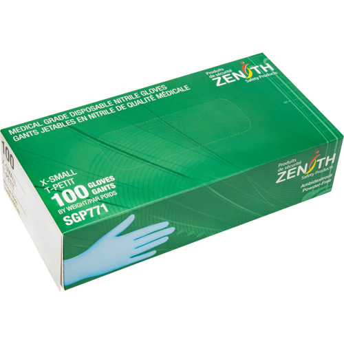 Puncture-Resistant Medical-Grade Disposable Gloves, X-Small, Nitrile, 4.5-mil, Powder-Free, Blue, Class 2 Helyx Safety & Industrial Supplies