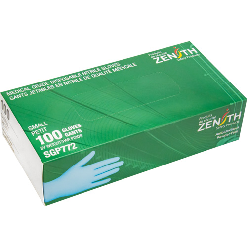Puncture-Resistant Medical-Grade Disposable Gloves, Small, Nitrile, 4.5-mil, Powder-Free, Blue, Class 2 Helyx Safety & Industrial Supplies