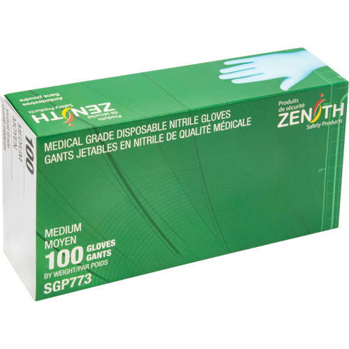 Gants jetables de calibre m&eacute;dical r&eacute;sistants &agrave; la perforation, Moyen, Nitrile, 4,5 mils, Sans poudre, Bleu, Classe 2 Helyx Safety & Industrial Supplies