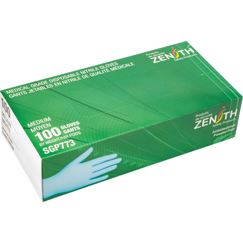 Gants jetables de calibre m&eacute;dical r&eacute;sistants &agrave; la perforation, Moyen, Nitrile, 4,5 mils, Sans poudre, Bleu, Classe 2 Helyx Safety & Industrial Supplies