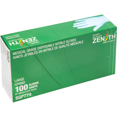 Puncture-Resistant Medical-Grade Disposable Gloves, Large, Nitrile, 4.5-mil, Powder-Free, Blue, Class 2 Helyx Safety & Industrial Supplies