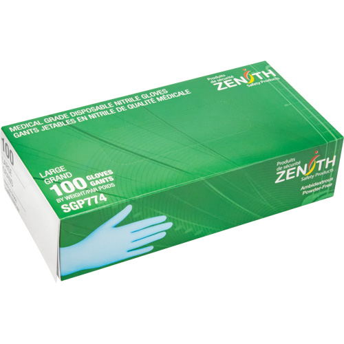 Puncture-Resistant Medical-Grade Disposable Gloves, Large, Nitrile, 4.5-mil, Powder-Free, Blue, Class 2 Helyx Safety & Industrial Supplies